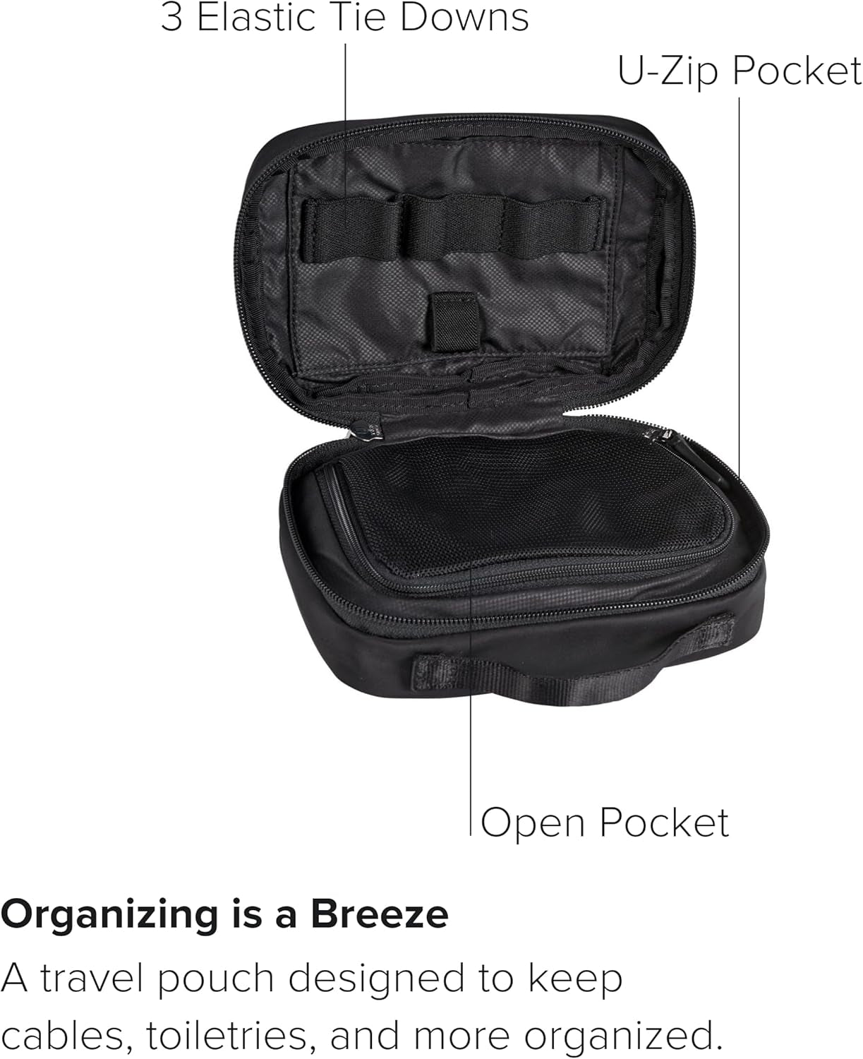 - Accessory Pouch - Travel Case Organizer for Cords, Electronics, Cosmetics, Hygiene Kit - Nylon Toiletry Bag - Small, Black